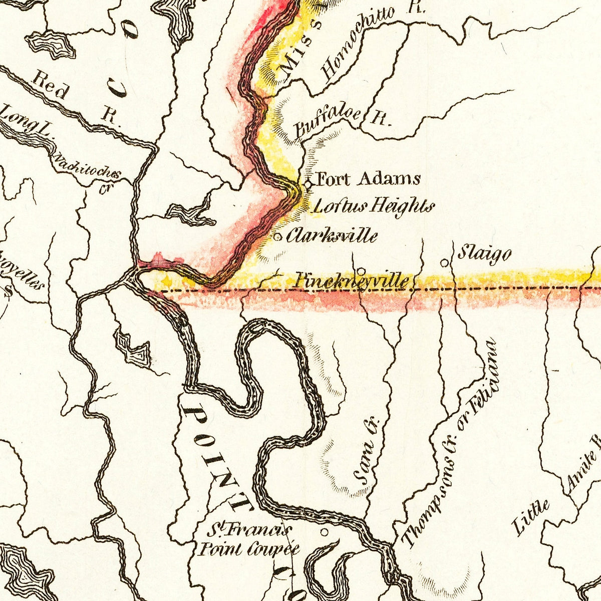 Restored historic details from the 1814 state map of Parish, Louisiana
