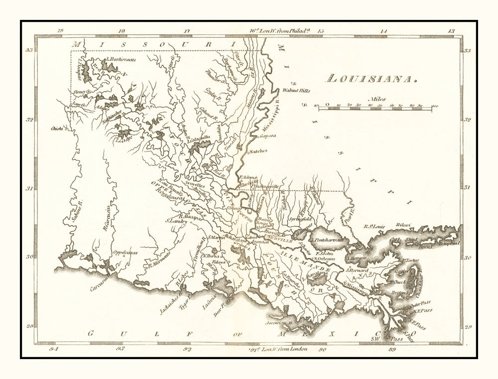 Vintage Map of Louisiana 1814 print style example