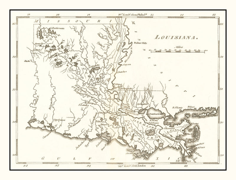 Size comparison using Vintage Map of Louisiana 1814