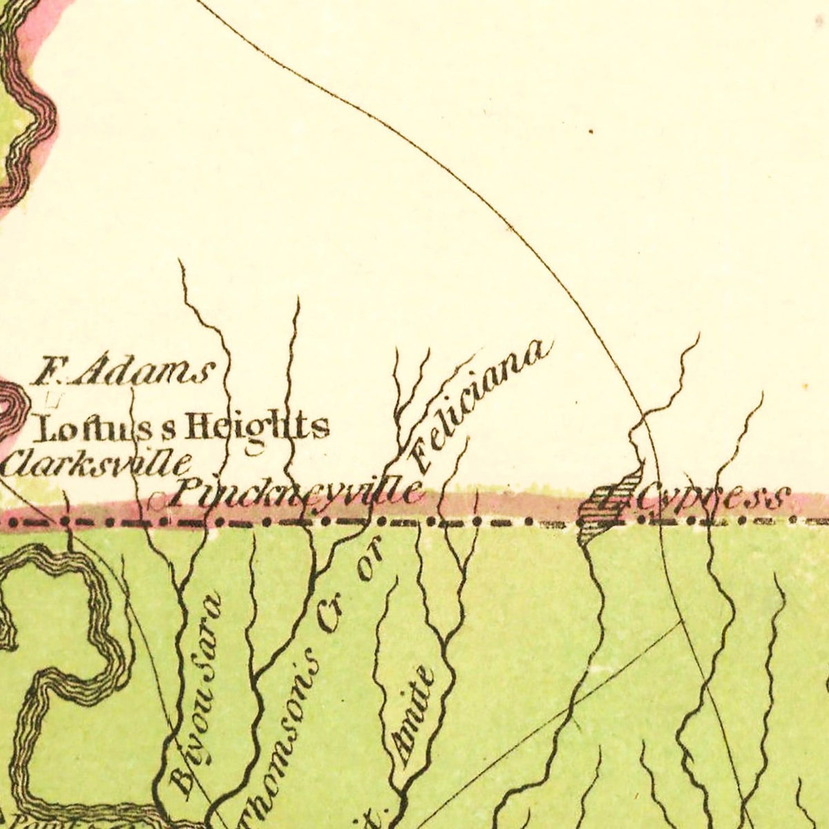 Restored historic details from the 1816 state map of Parish, Louisiana