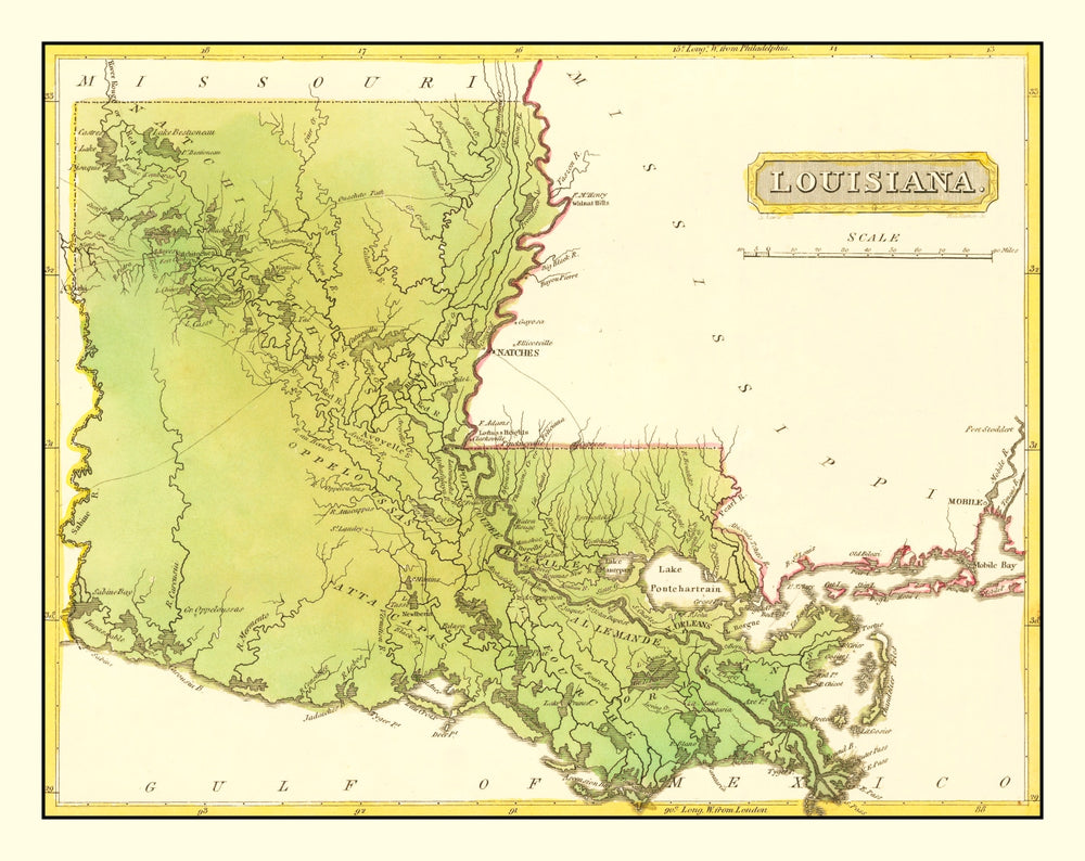 Vintage Map of Louisiana 1816 print style example