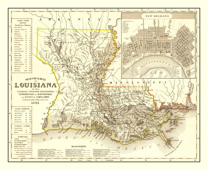 Size comparison using Vintage Map of Louisiana 1845