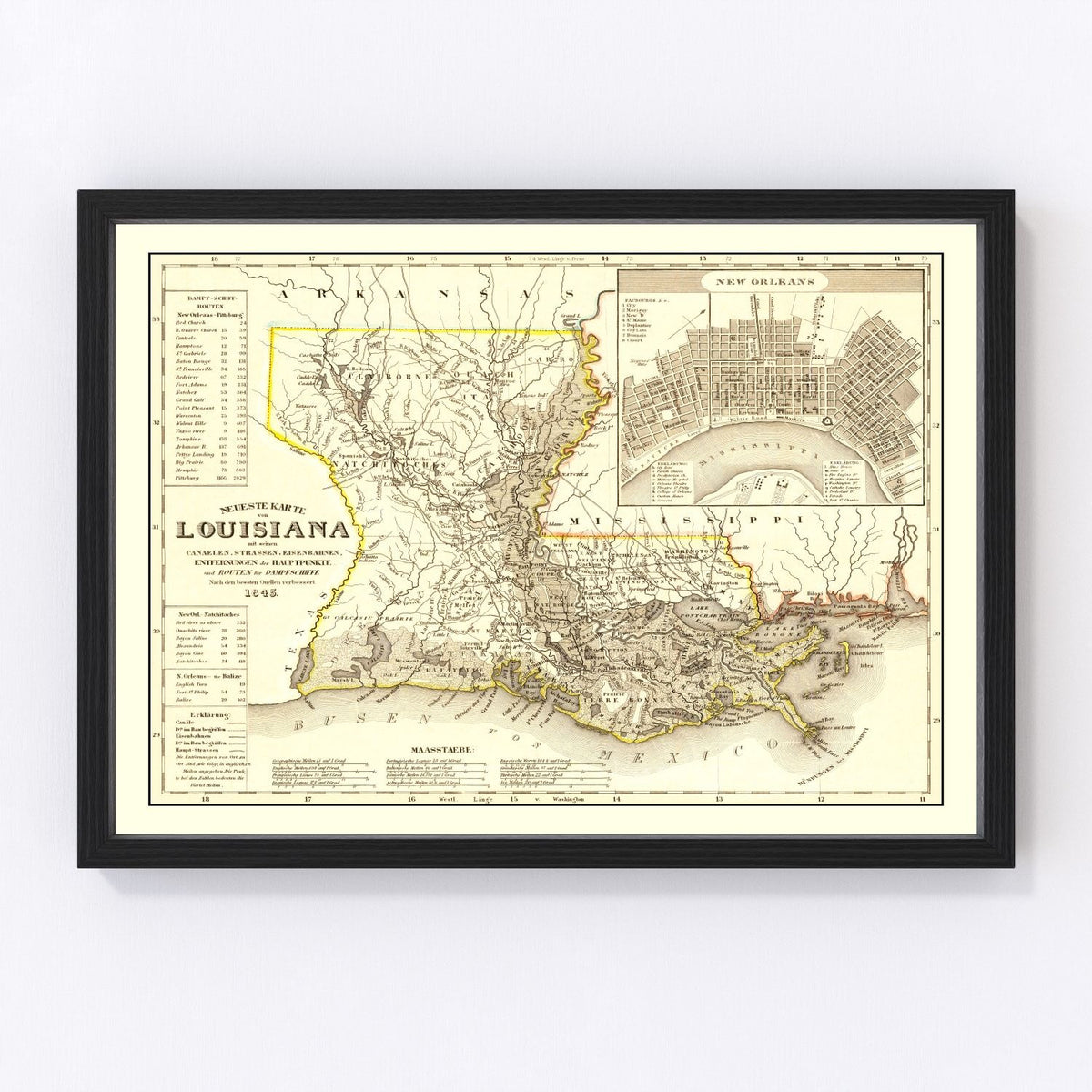 Louisiana Vintage Map 1845