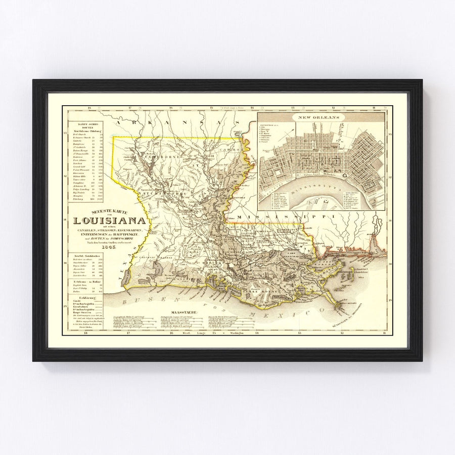 Louisiana Vintage Map 1845