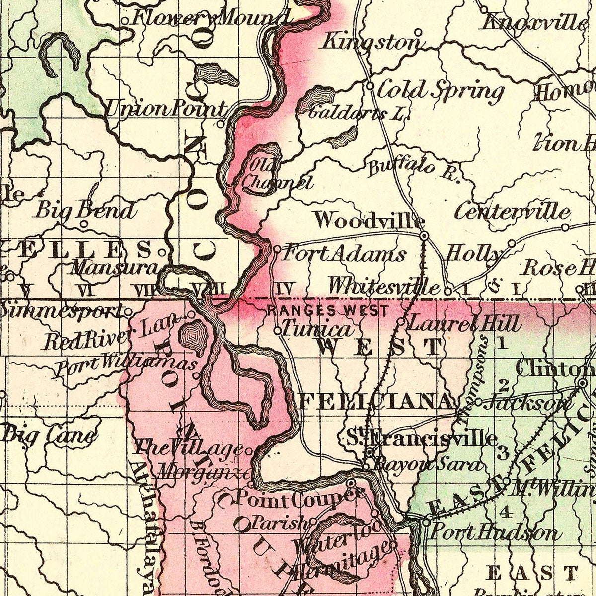 Restored historic details from the 1871 state map of Parish, Louisiana