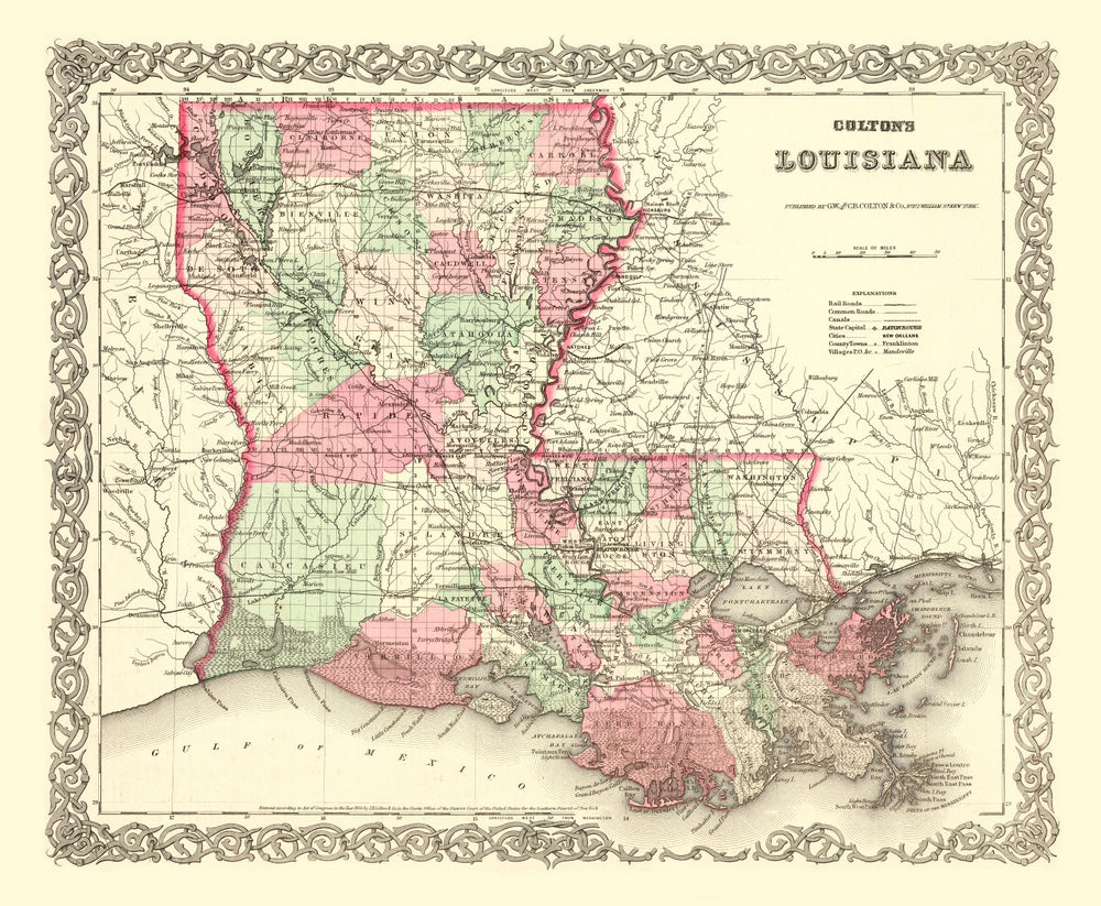 Vintage Map of Louisiana 1871 print style example
