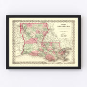 Louisiana Vintage Map 1871