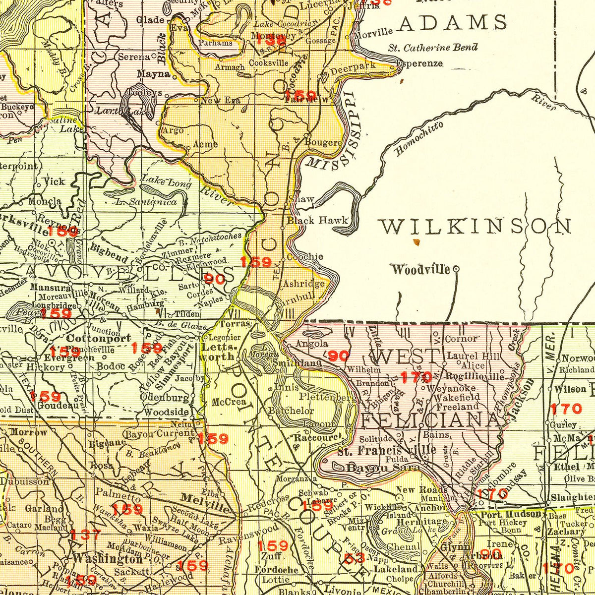 Restored historic details from the 1917 state map of Parish, Louisiana
