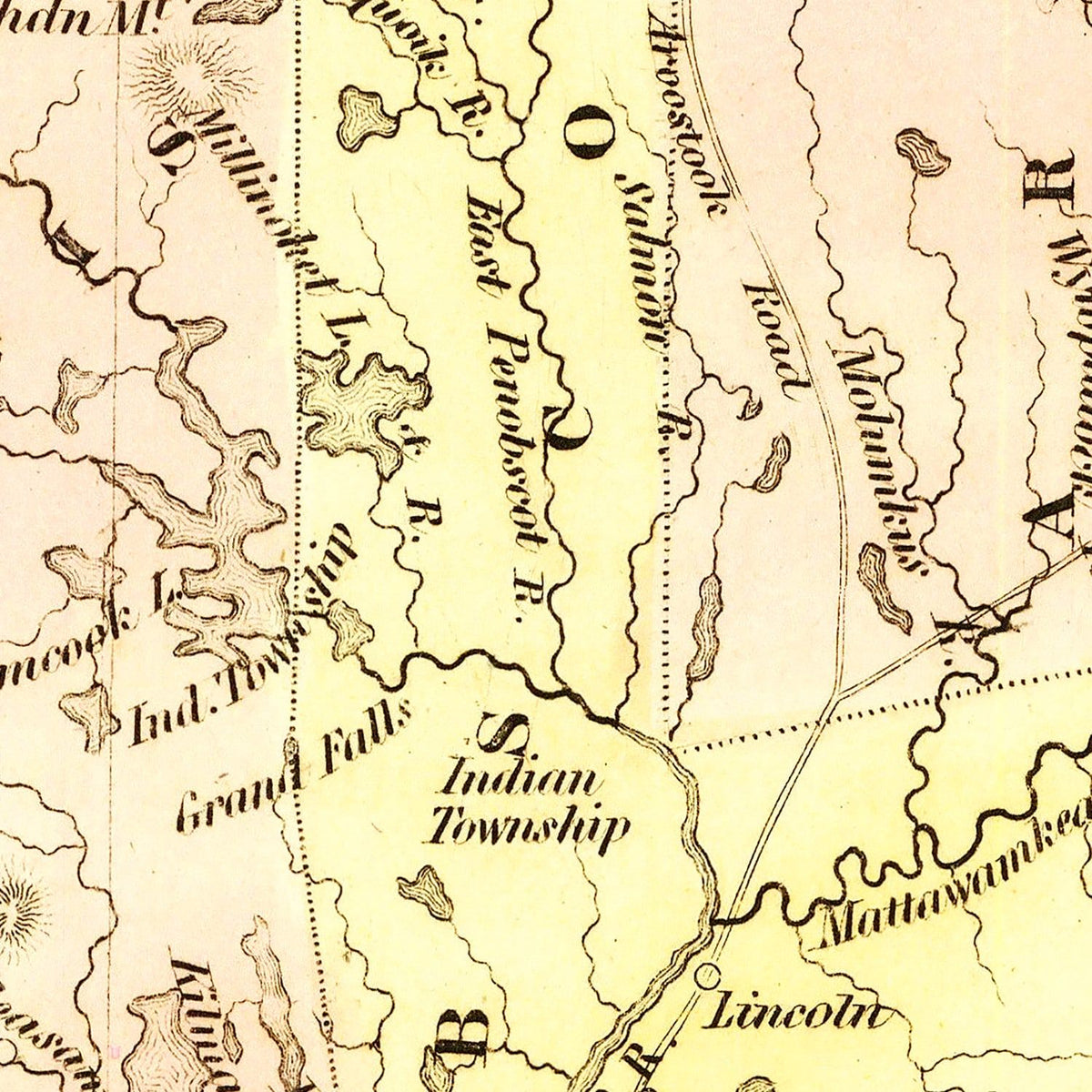 Restored historic details from the 1838 state map of County, Maine
