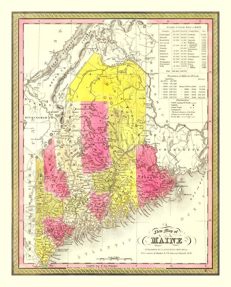 Size comparison using Vintage Map of Maine 1847