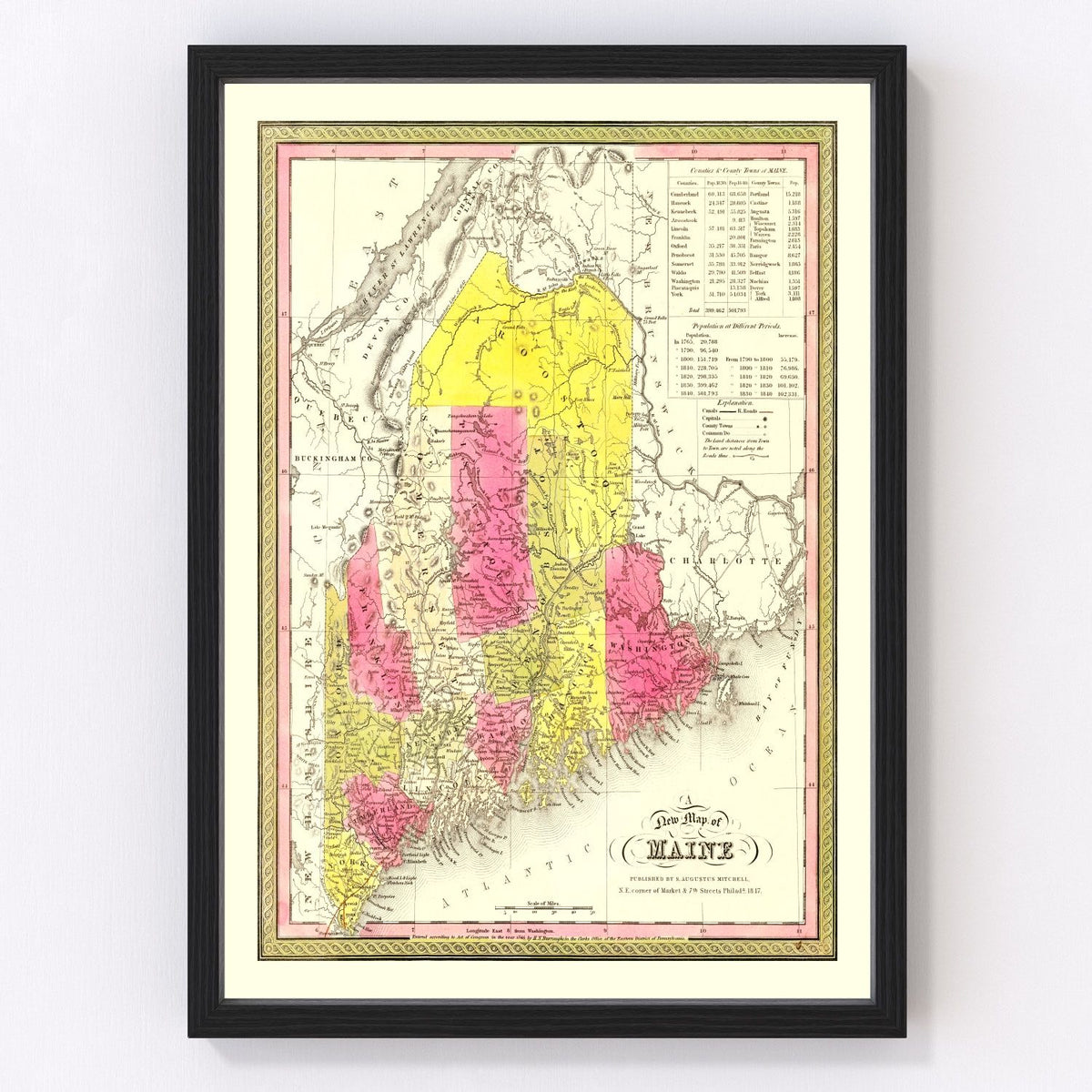 Maine Vintage Map 1847