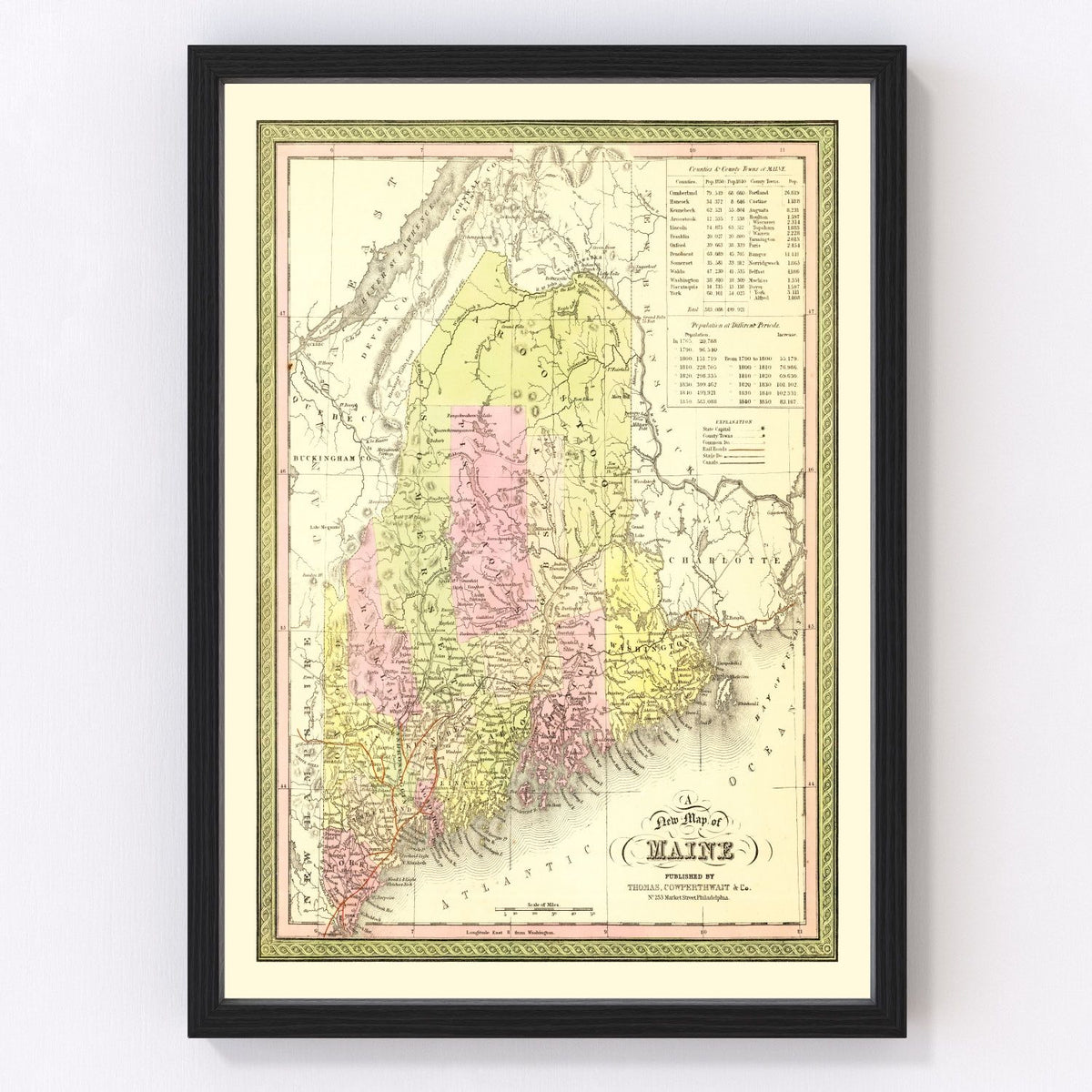 Maine Vintage Map 1855