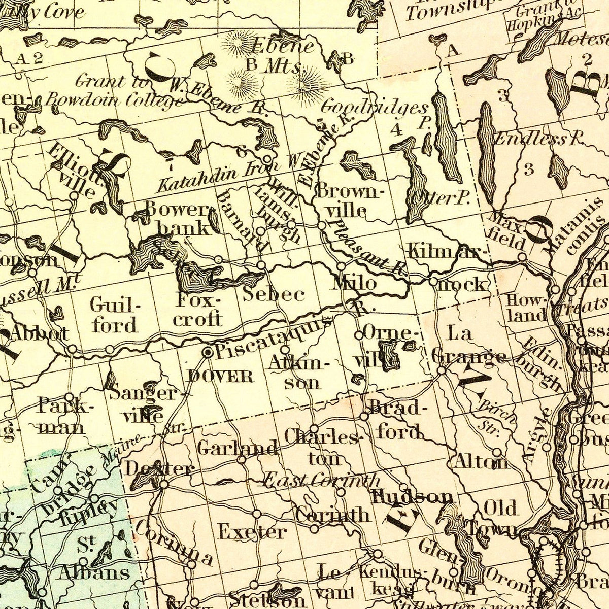 Restored historic details from the 1855 state map of County, Maine