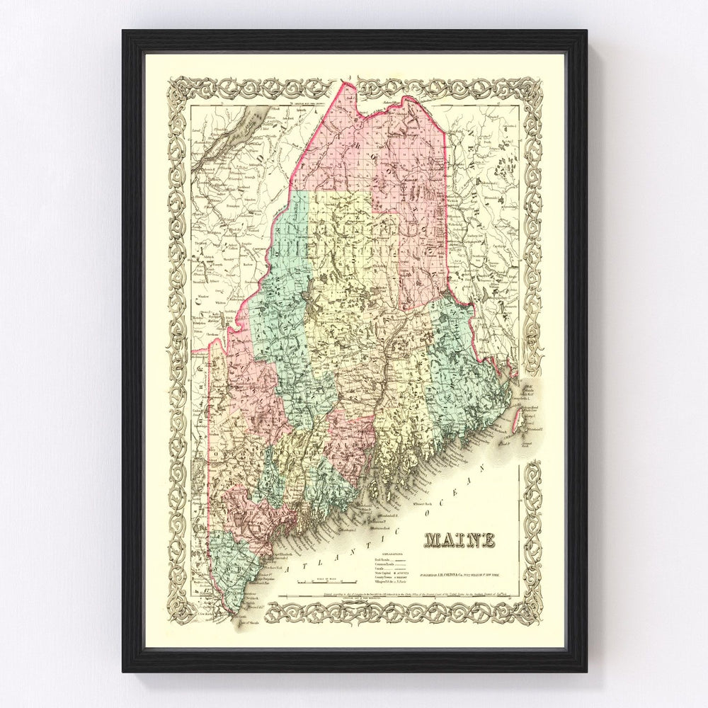 Maine Vintage Map 1855