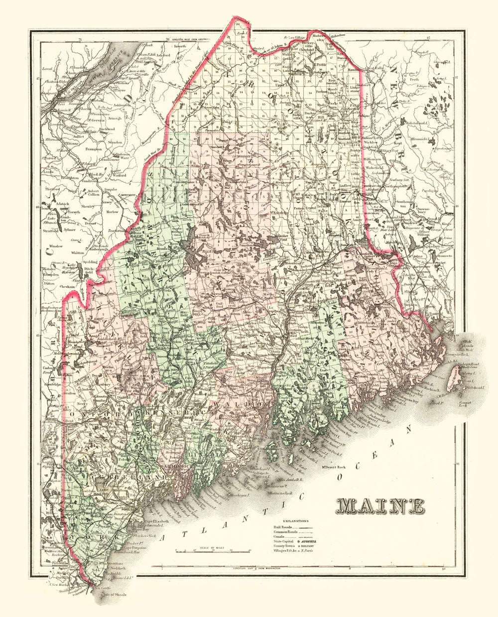 Vintage Map of Maine 1875 print style example