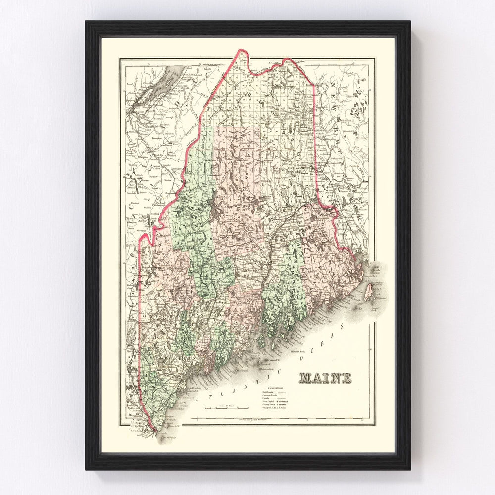 Maine Vintage Map 1875