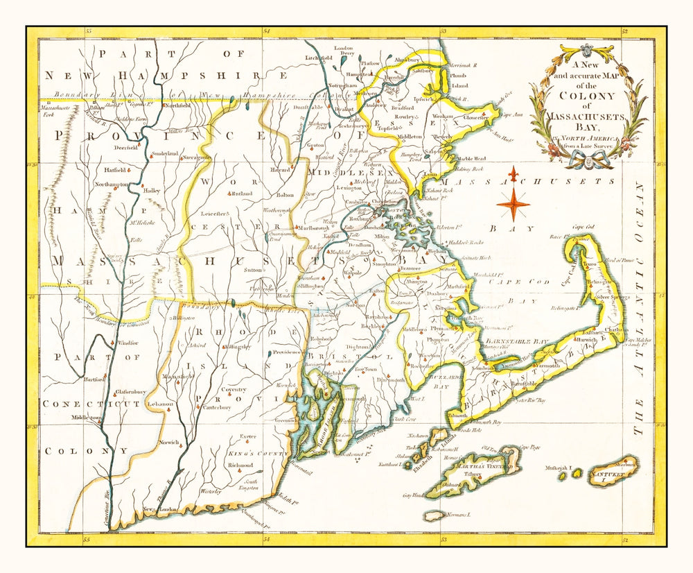 Vintage Map of Massachusetts 1780 print style example