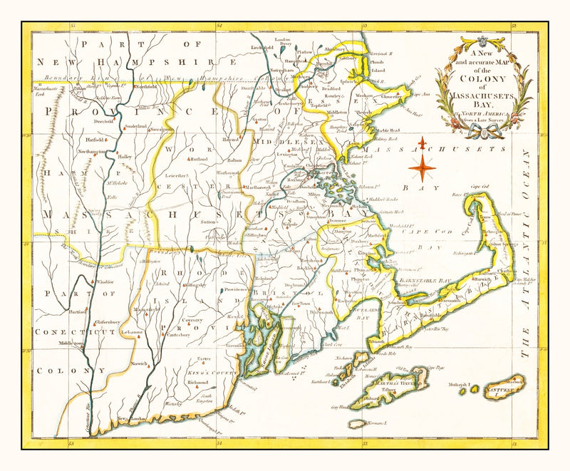 Size comparison using Vintage Map of Massachusetts 1780