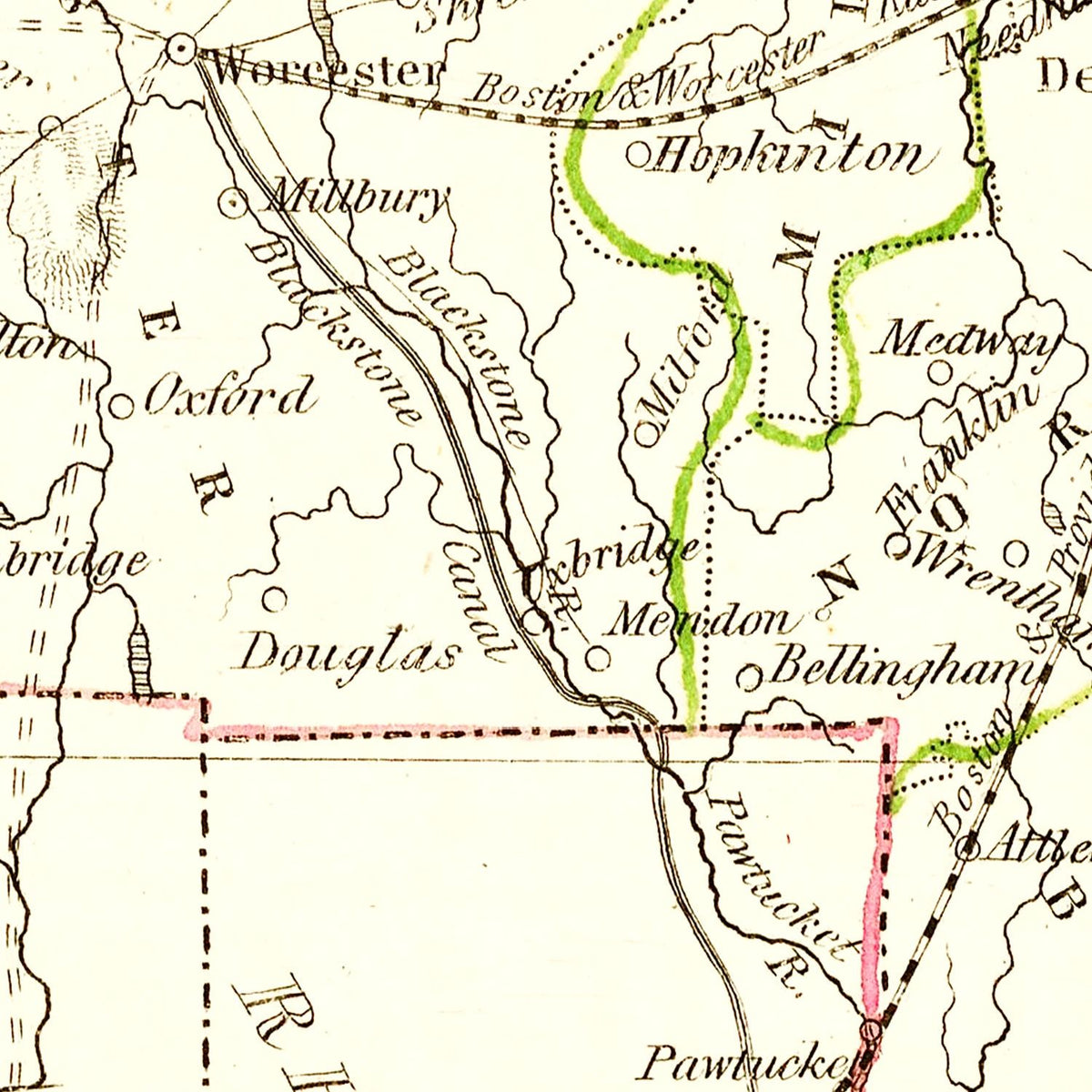 Restored historic details from the 1835 state map of County, Massachusetts