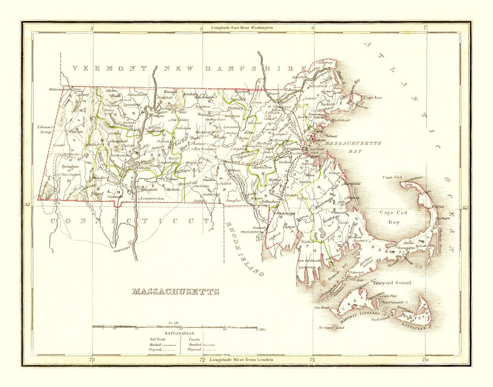 Vintage Map of Massachusetts 1835 print style example