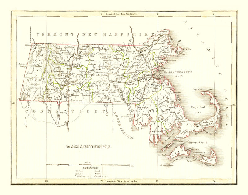 Size comparison using Vintage Map of Massachusetts 1835