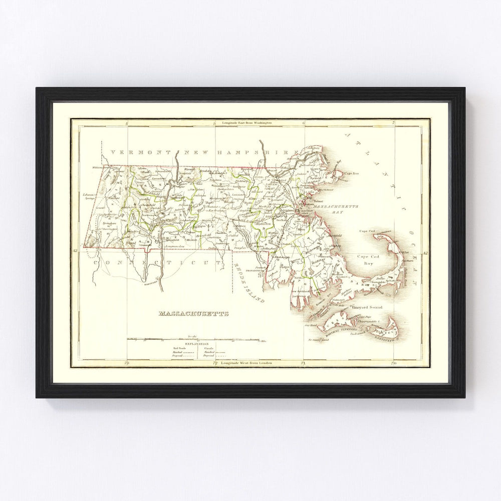 Massachusetts Vintage Map 1835
