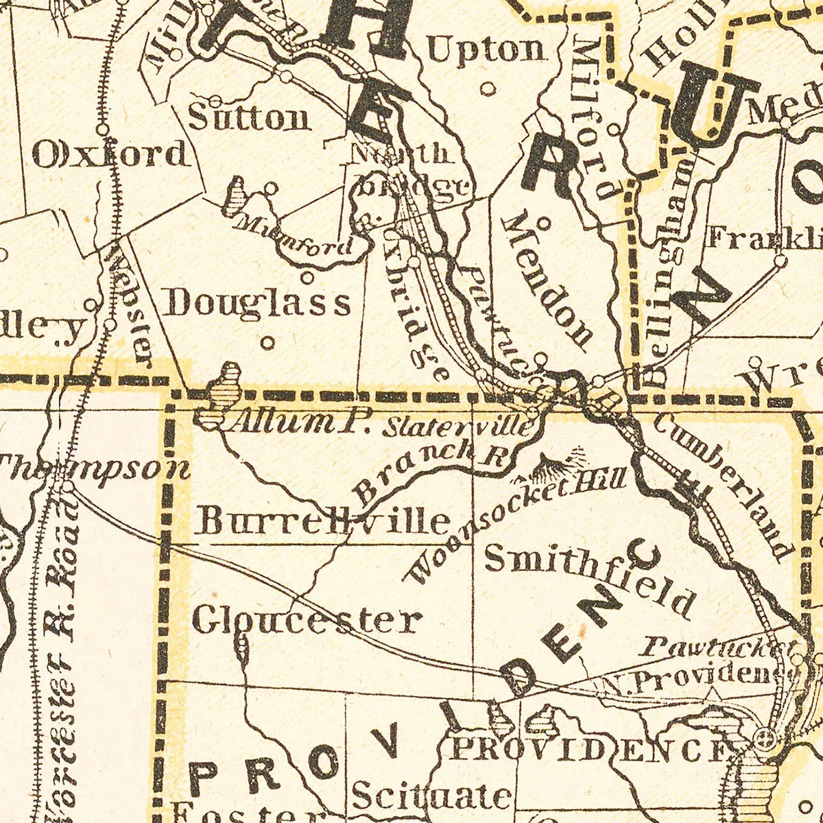 Restored historic details from the 1842 state map of County, Massachusetts