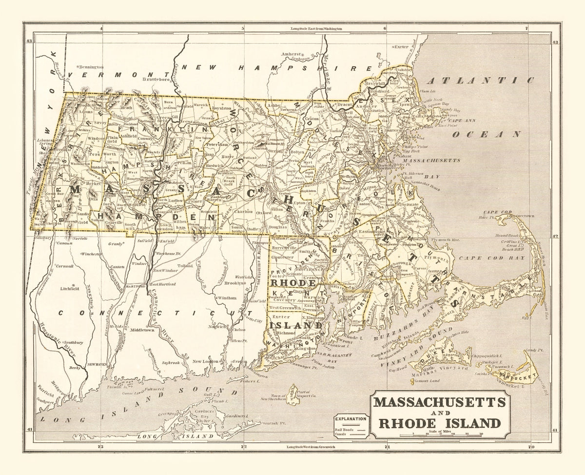 Preview of Vintage Map of Massachusetts 1842