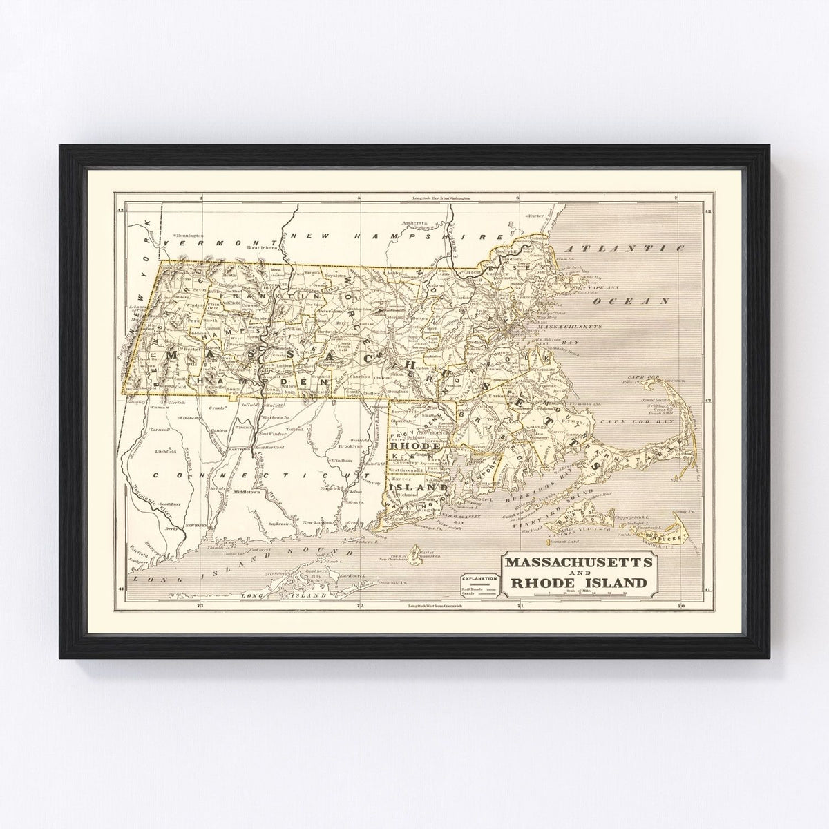 Massachusetts Vintage Map 1842