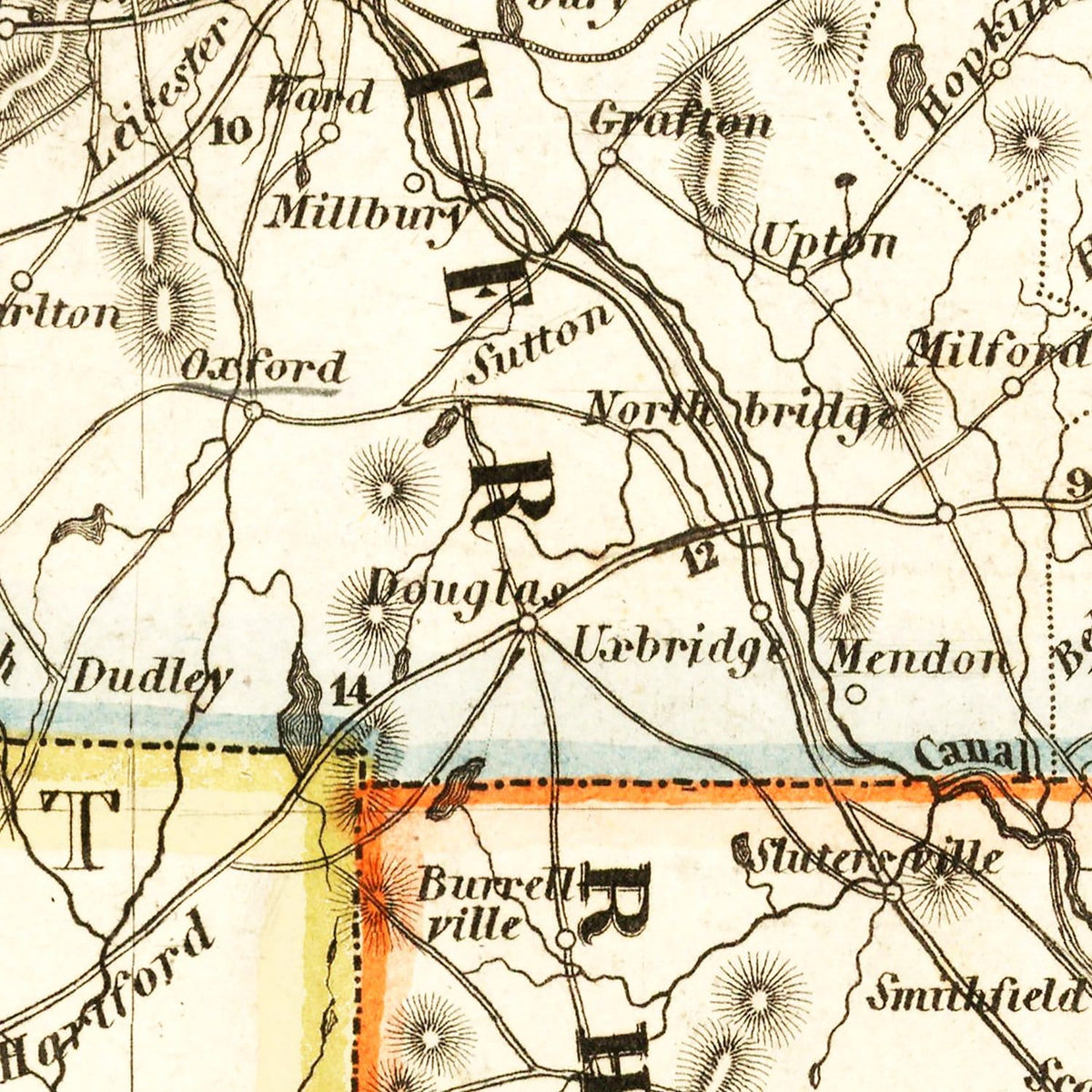 Restored historic details from the 1846 state map of County, Massachusetts