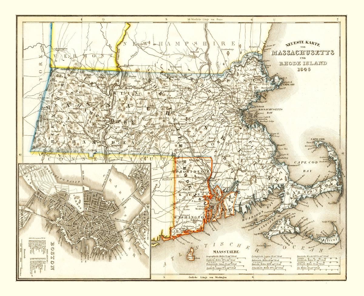 Preview of Vintage Map of Massachusetts 1846