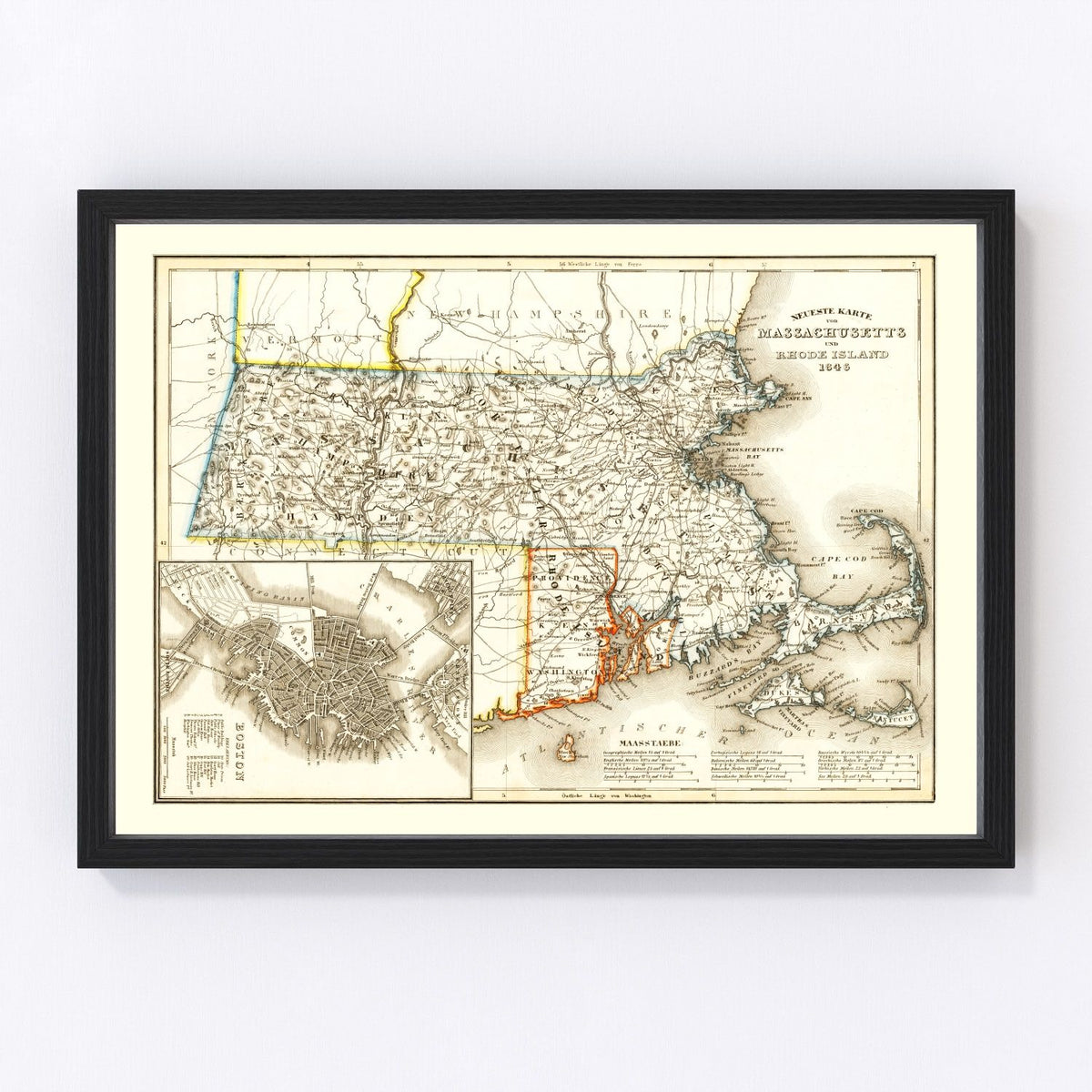 Massachusetts Vintage Map 1846