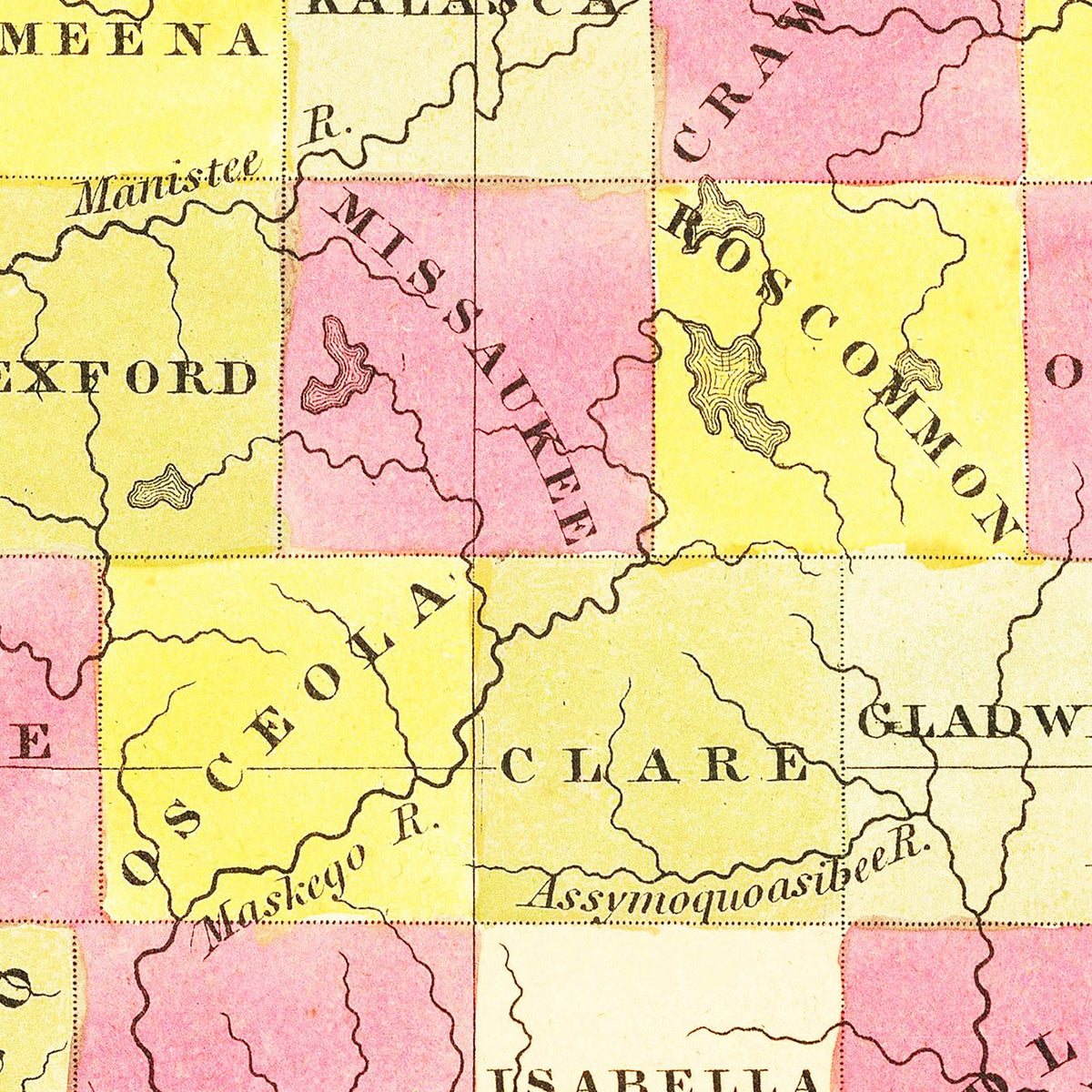 Restored historic details from the 1847 state map of County, Michigan