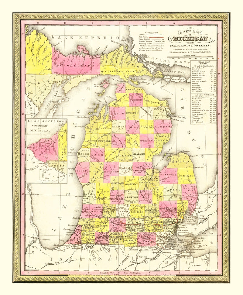 Size comparison using Vintage Map of Michigan 1847