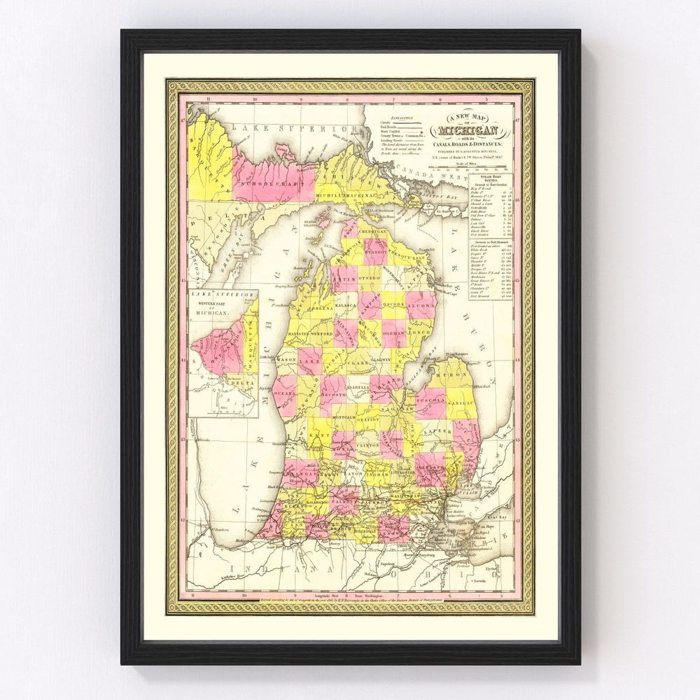 Michigan Vintage Map 1847