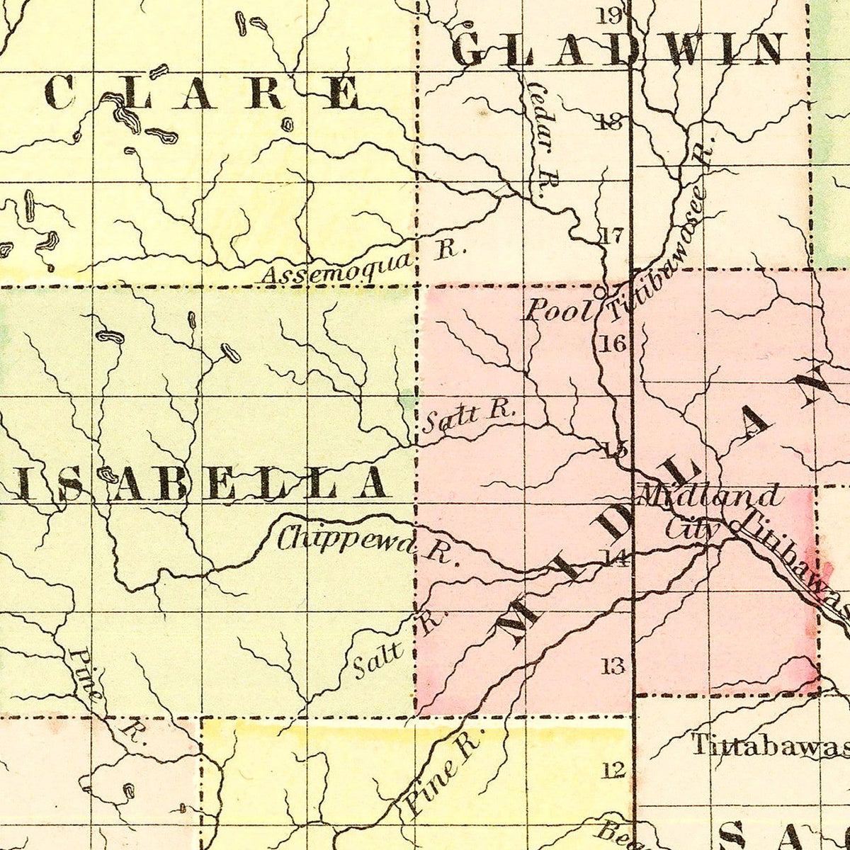 Restored historic details from the 1855 state map of County, Michigan