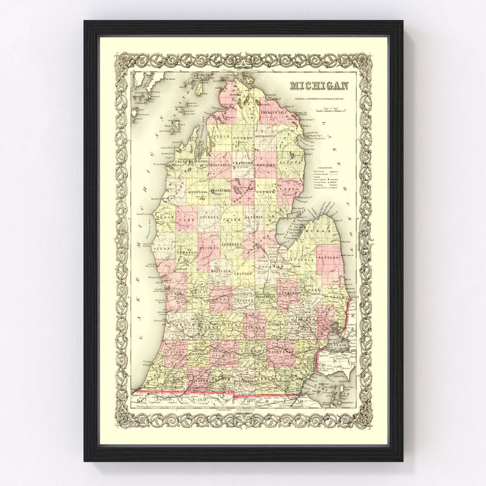 Michigan Vintage Map 1855
