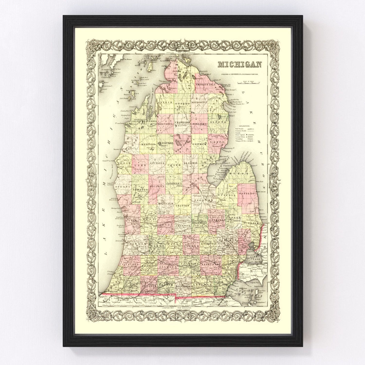 Michigan Vintage Map 1855