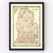 Michigan Vintage Map 1855