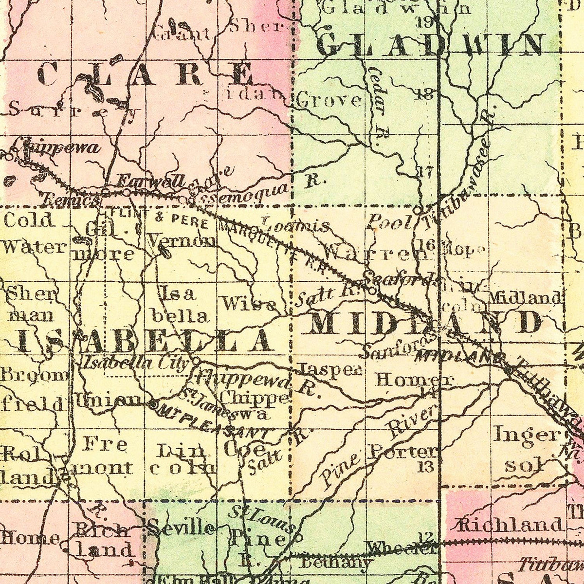 Restored historic details from the 1875 state map of County, Michigan