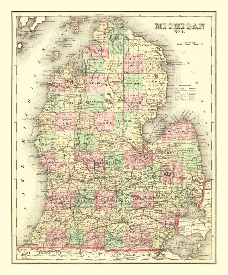 Size comparison using Vintage Map of Michigan 1875