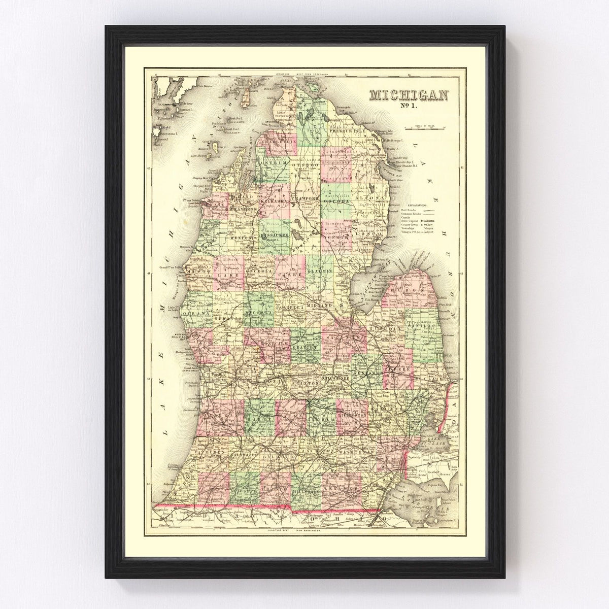 Michigan Vintage Map 1875
