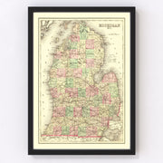 Michigan Vintage Map 1875