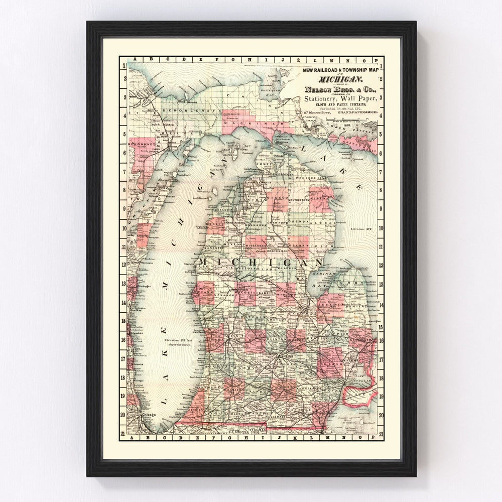 Michigan Vintage Map 1878