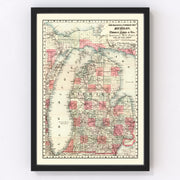 Michigan Vintage Map 1878