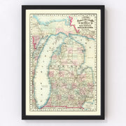 Michigan Vintage Map 1879
