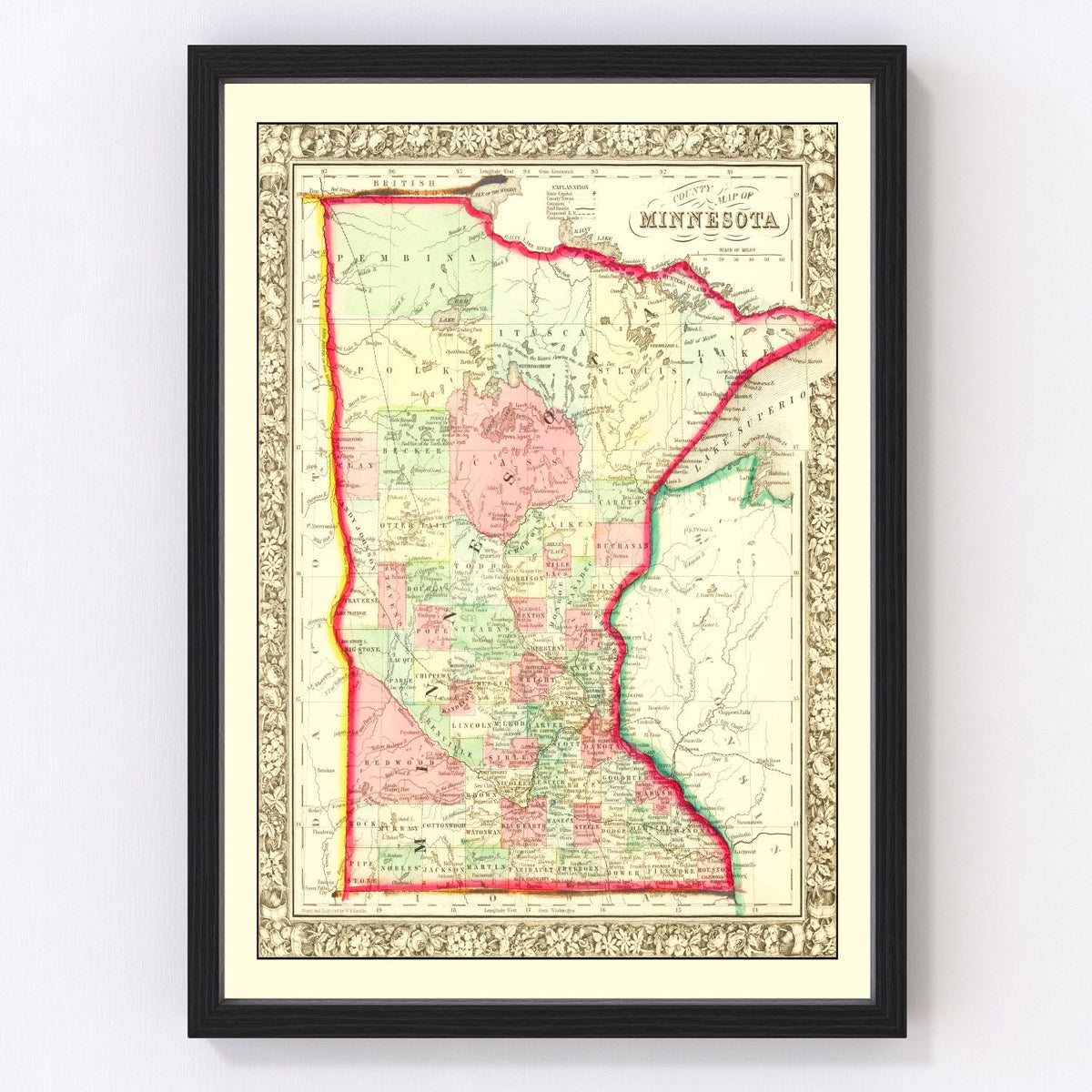 Minnesota Vintage Map 1862