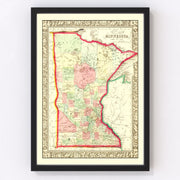 Minnesota Vintage Map 1862