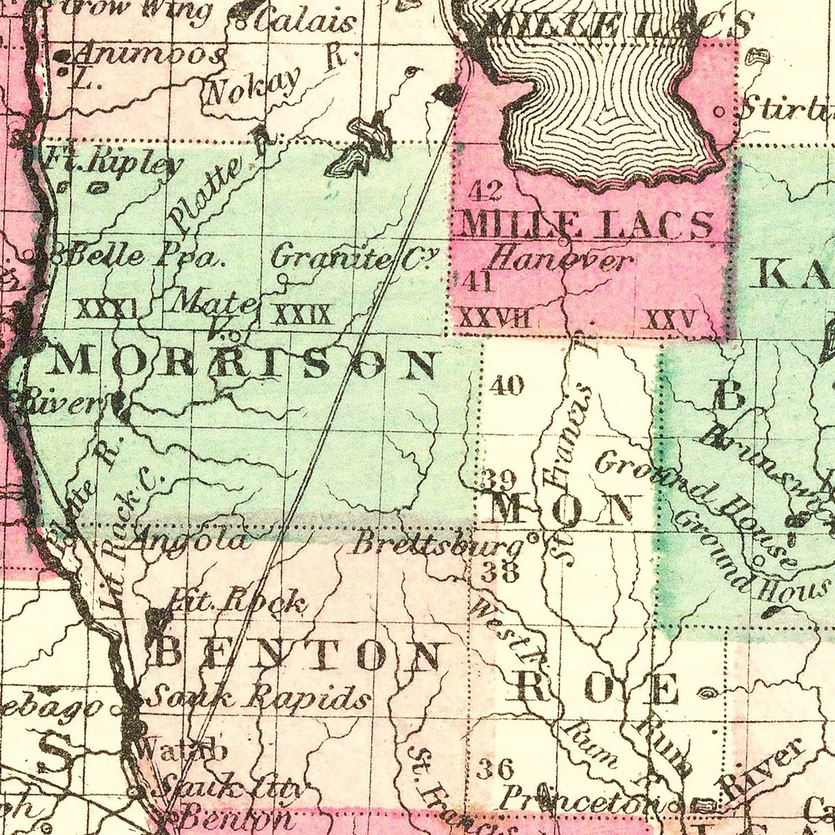 Restored historic details from the 1866 state map of County, Minnesota