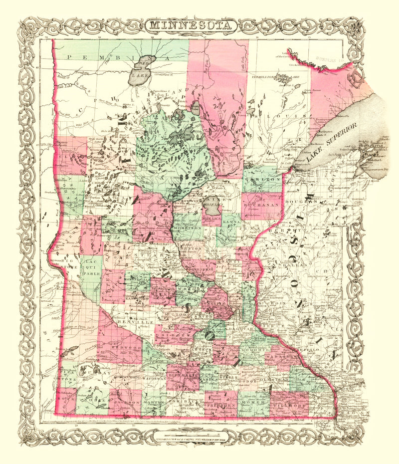 Size comparison using Vintage Map of Minnesota 1866